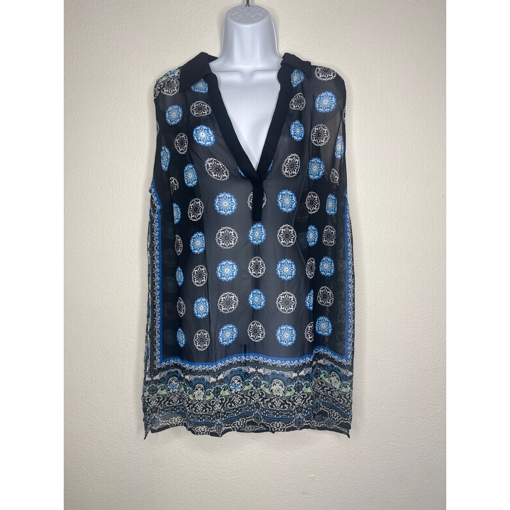 INC International Concepts Women's 1X Sleeveless Sheer‎ Floral Print Top